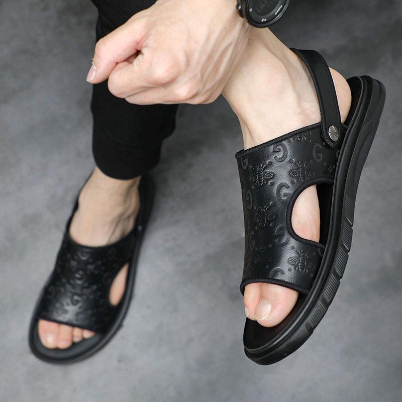 Stylish new men's cowhide casual slippers