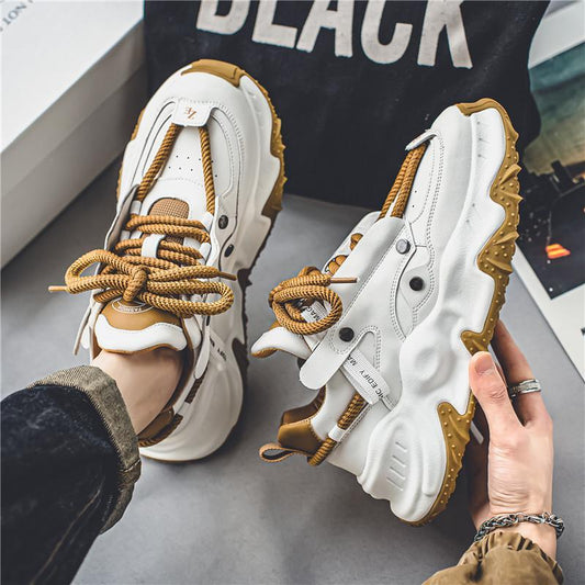 Trendy personality heightened platform sole lace-up sneakers