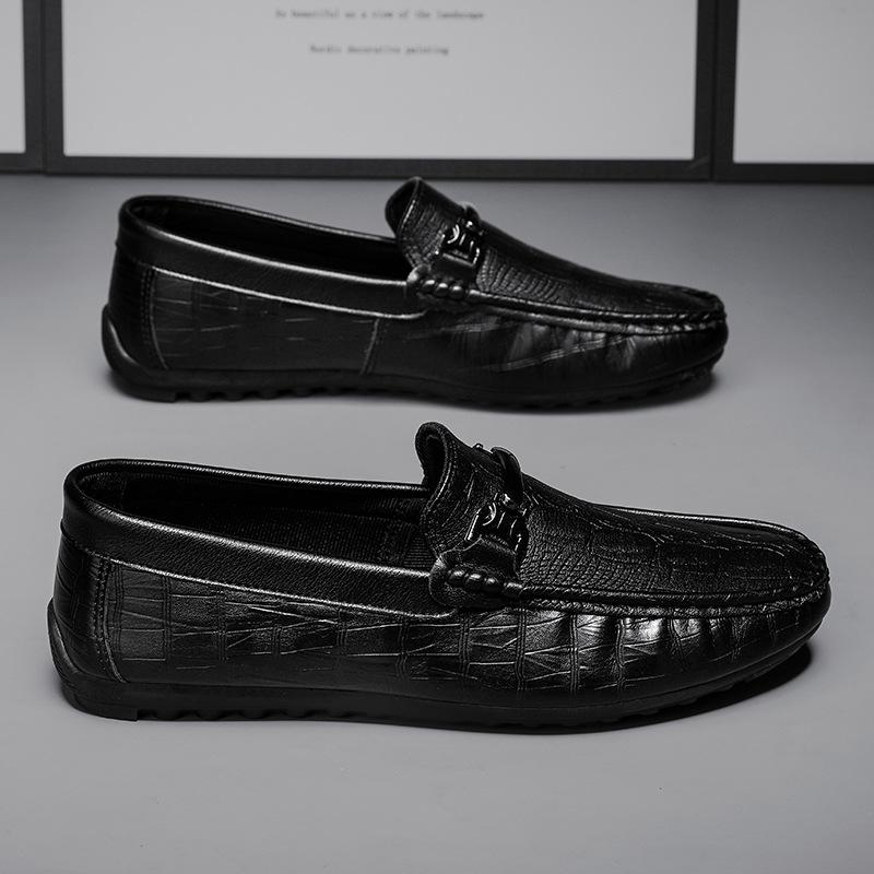 Retro crocodile pattern genuine leather men's casual soft-soled loafers