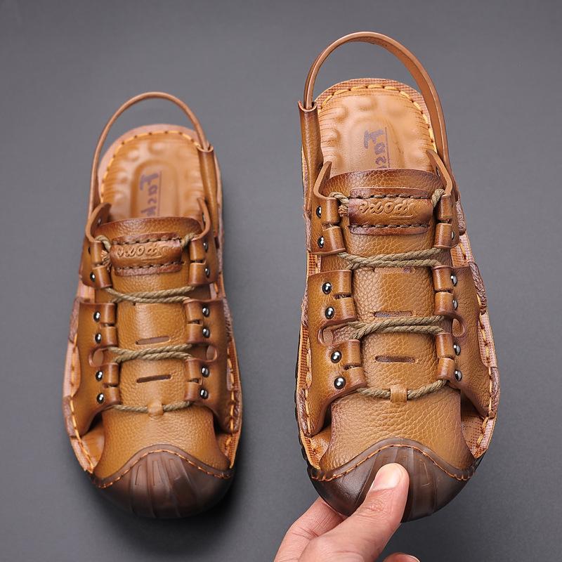 Trendy outdoor genuine leather non-slip casual men's beach sandals