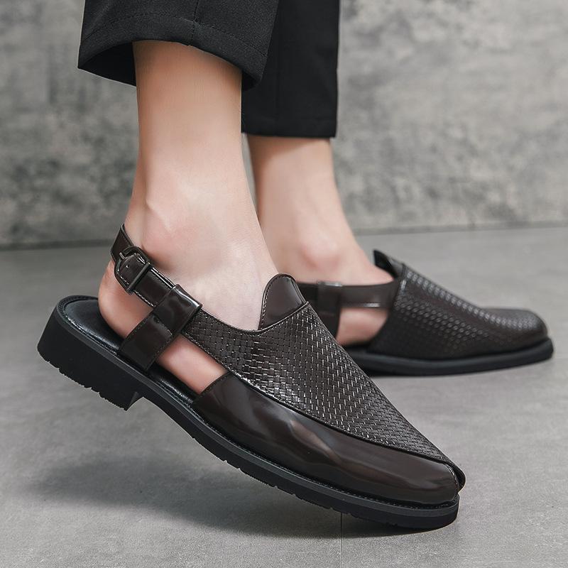 Trendy woven leather buckle men's summer breathable sandals