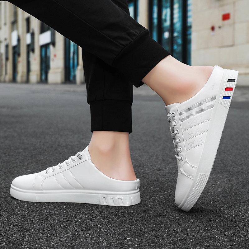 Trendy summer men's leather casual heelless sneakers