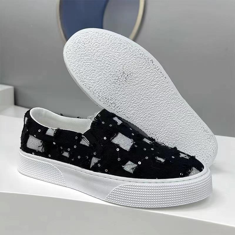 Trendy breathable fabric ripped sequin comfortable sneakers