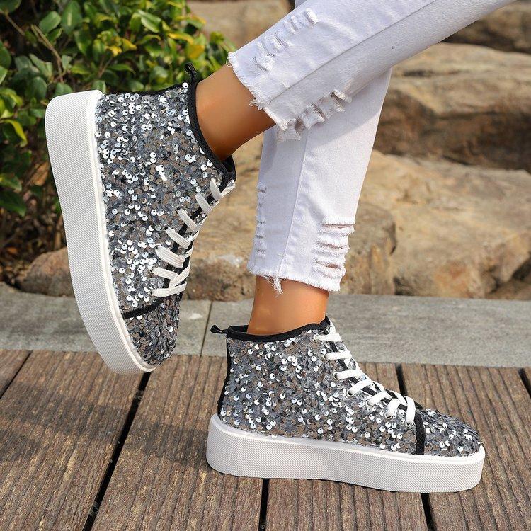 Stylish new sequined thick-soled sports ankle boots