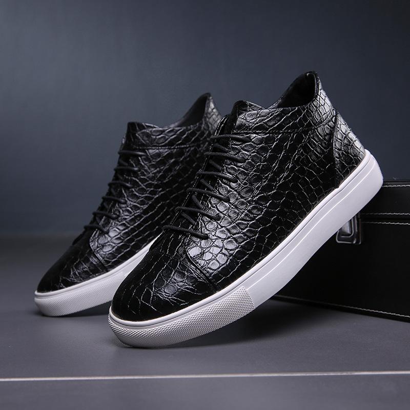 Trendy crocodile pattern new leather high-top sneakers