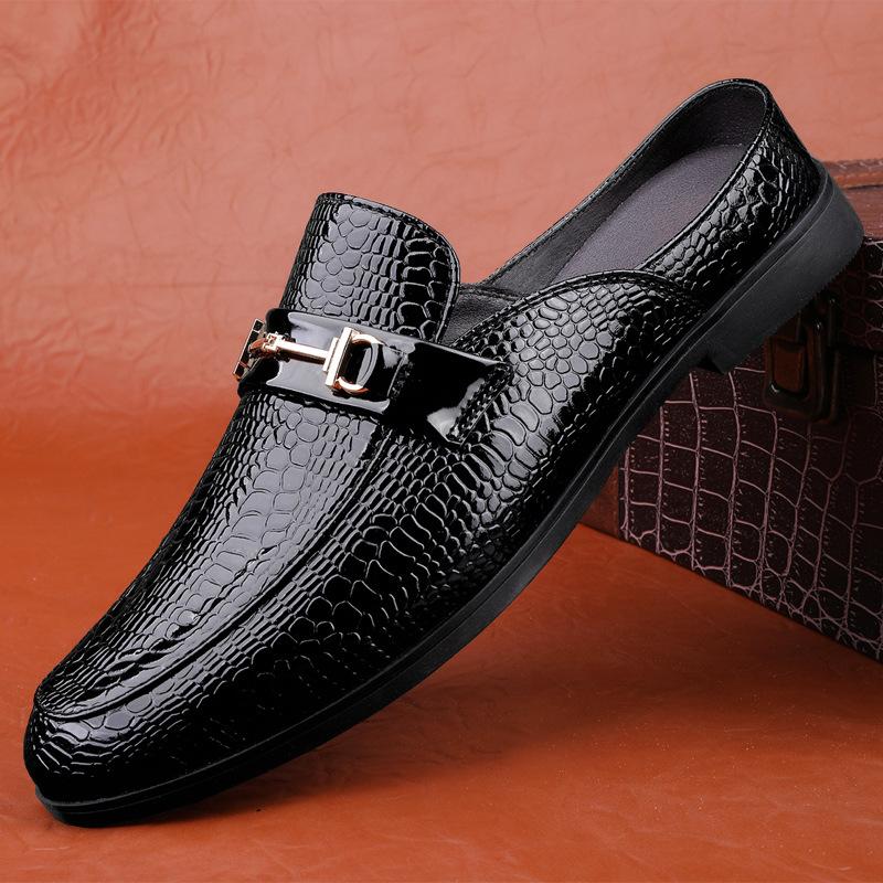 Trendy new crocodile pattern heelless genuine leather men's loafers