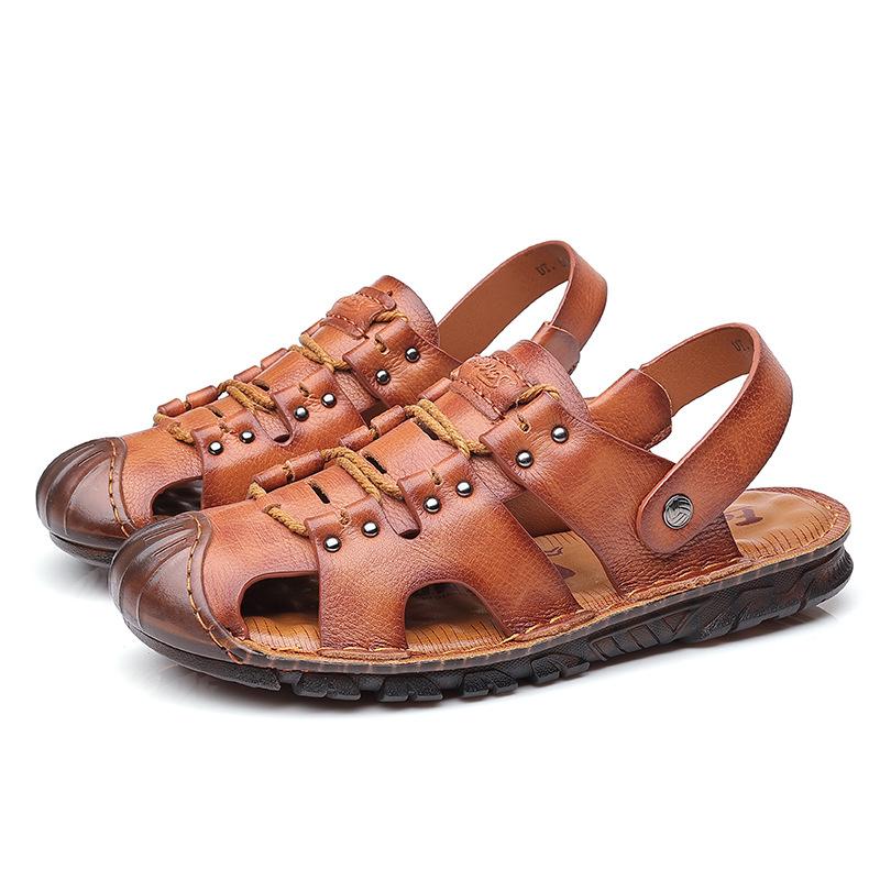 Trendy outdoor genuine leather non-slip casual men's beach sandals