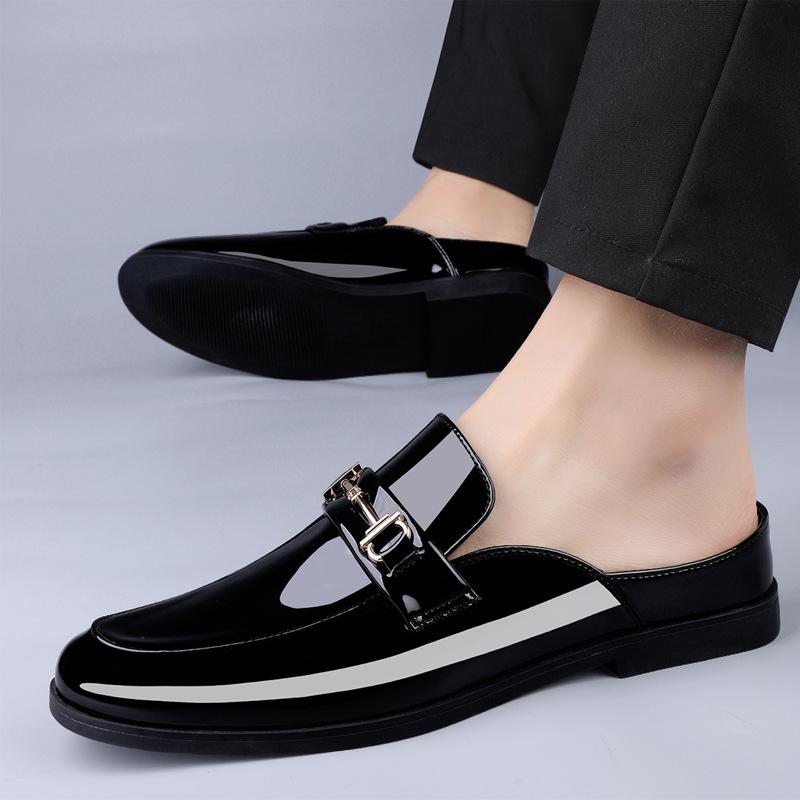 Trendy new crocodile pattern heelless genuine leather men's loafers