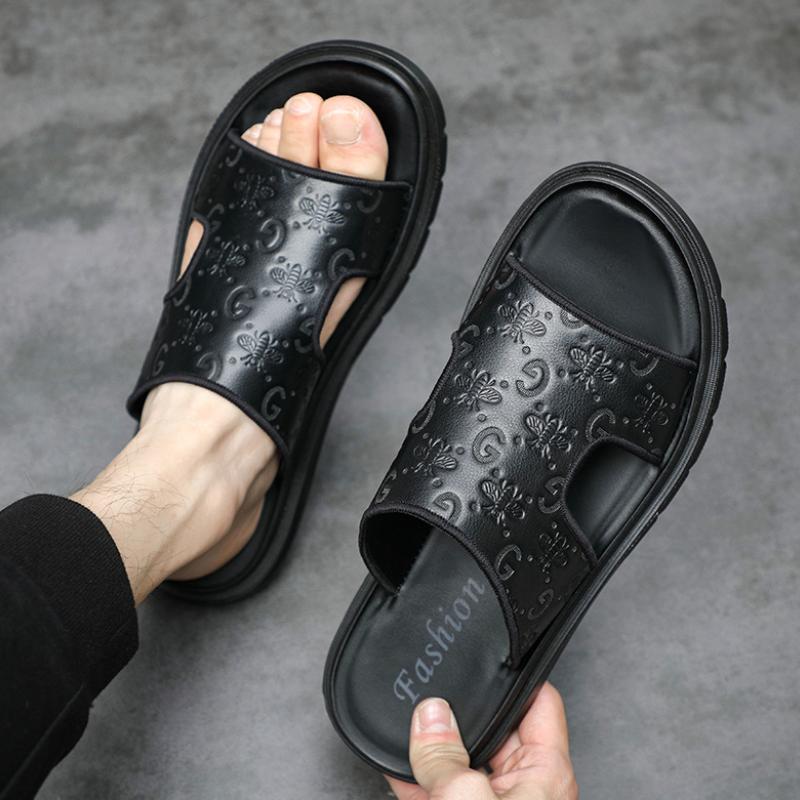 Stylish new men's cowhide casual slippers