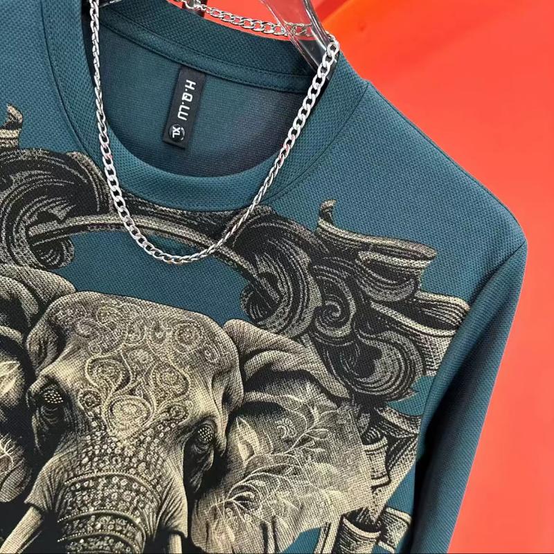 Trendy Elephant Print Sparkling Diamond Round Neck Long Sleeve Sweatshirt