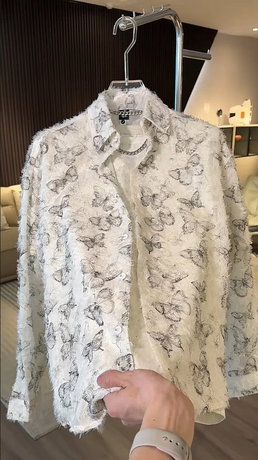 Stylish Butterfly Print Tassel Men's Shirt