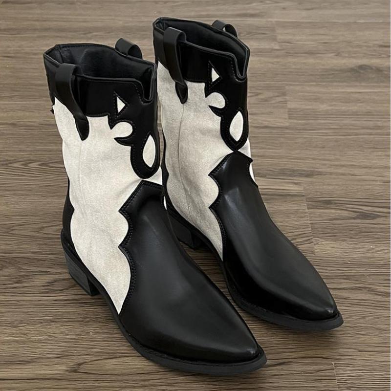 Stylish colour-block leather pointed-toe Chelsea boots