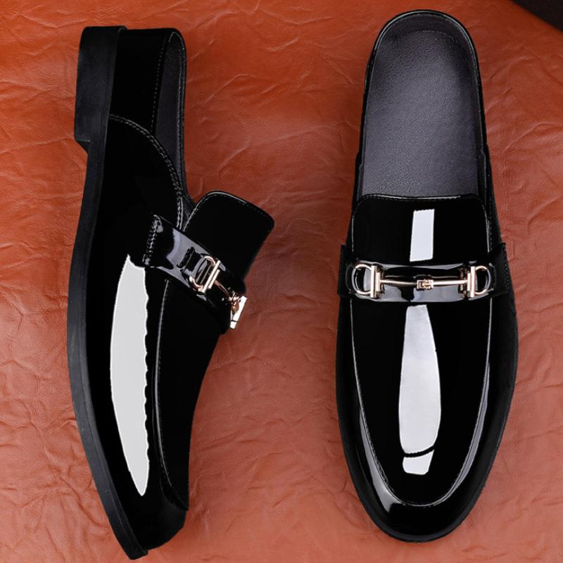 Trendy new crocodile pattern heelless genuine leather men's loafers