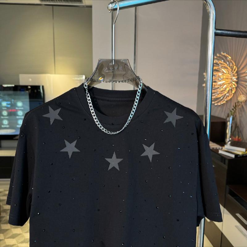 Trendy star print diamond men's T-shirt