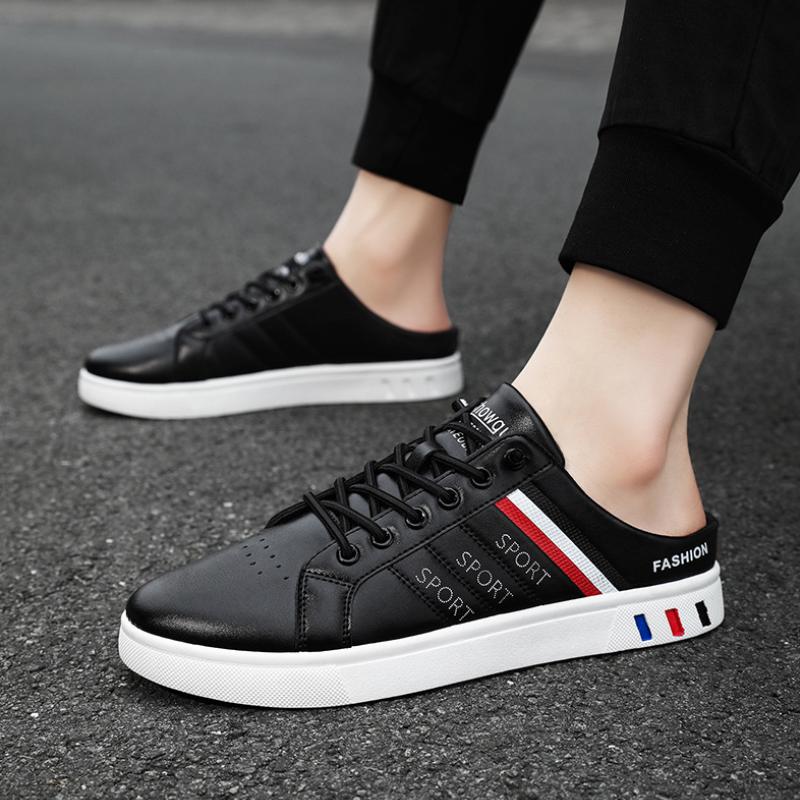 Trendy summer men's leather casual heelless sneakers