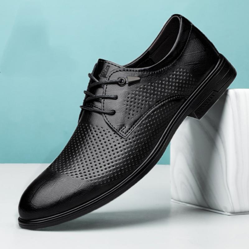 Trendy hollow breathable men's leather shoes