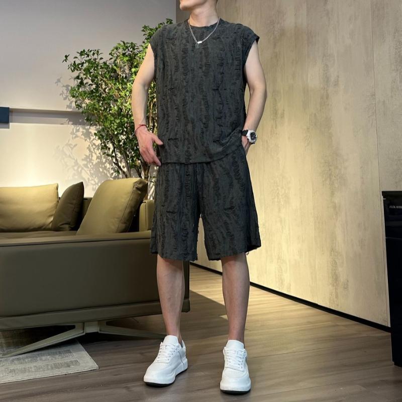 Men's trendy casual summer sleeveless two-piece set