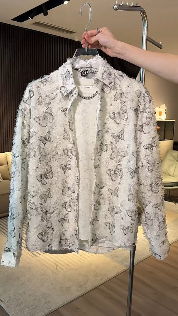 Stylish Butterfly Print Tassel Men's Shirt