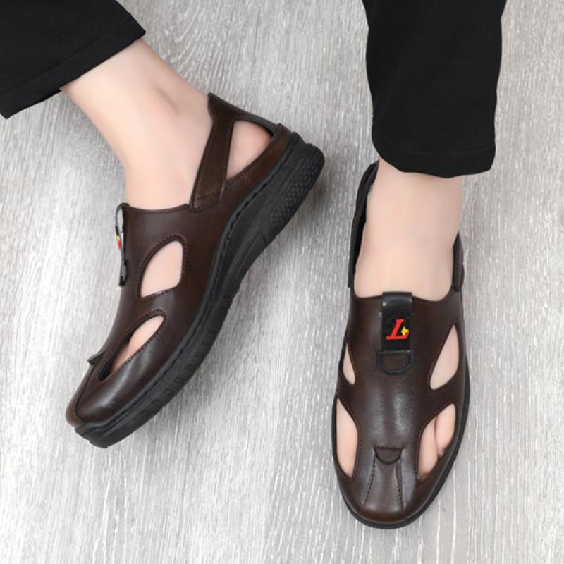 Summer new cowhide casual lightweight soft sole men's beach sandals