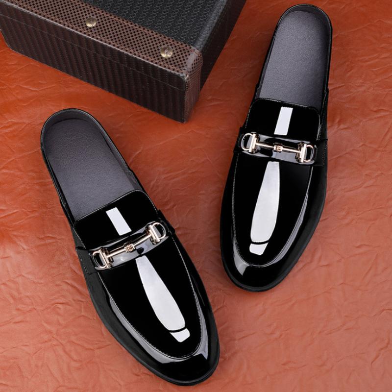 Trendy new crocodile pattern heelless genuine leather men's loafers