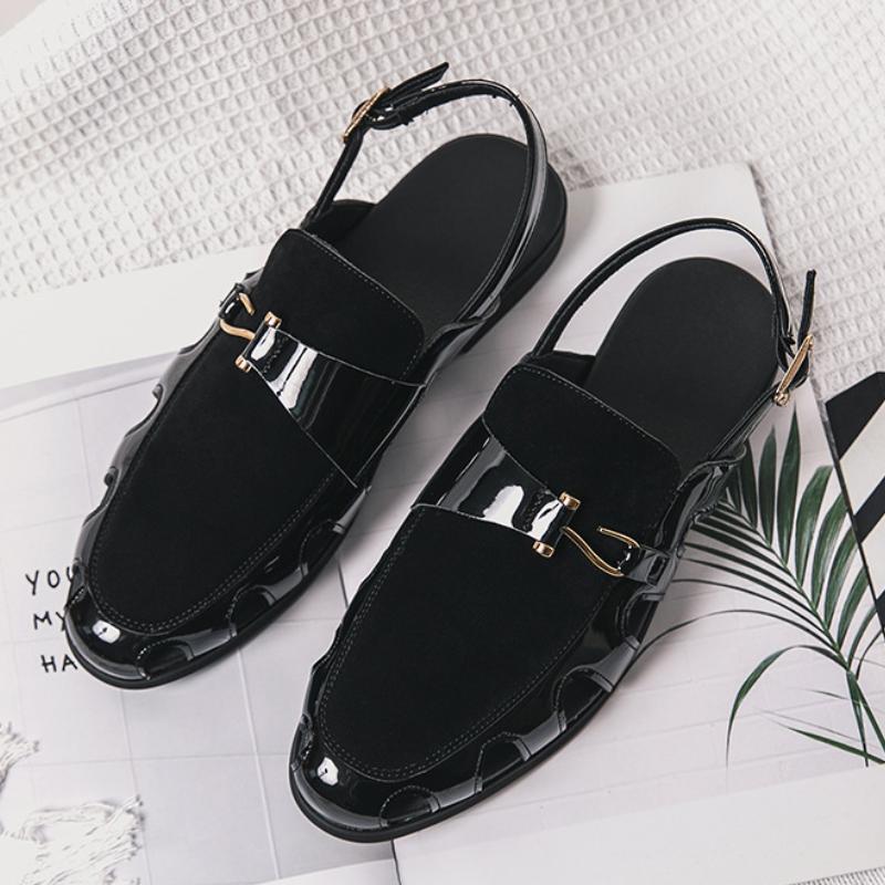 Stylish buckle breathable cut-out men's leather sandals