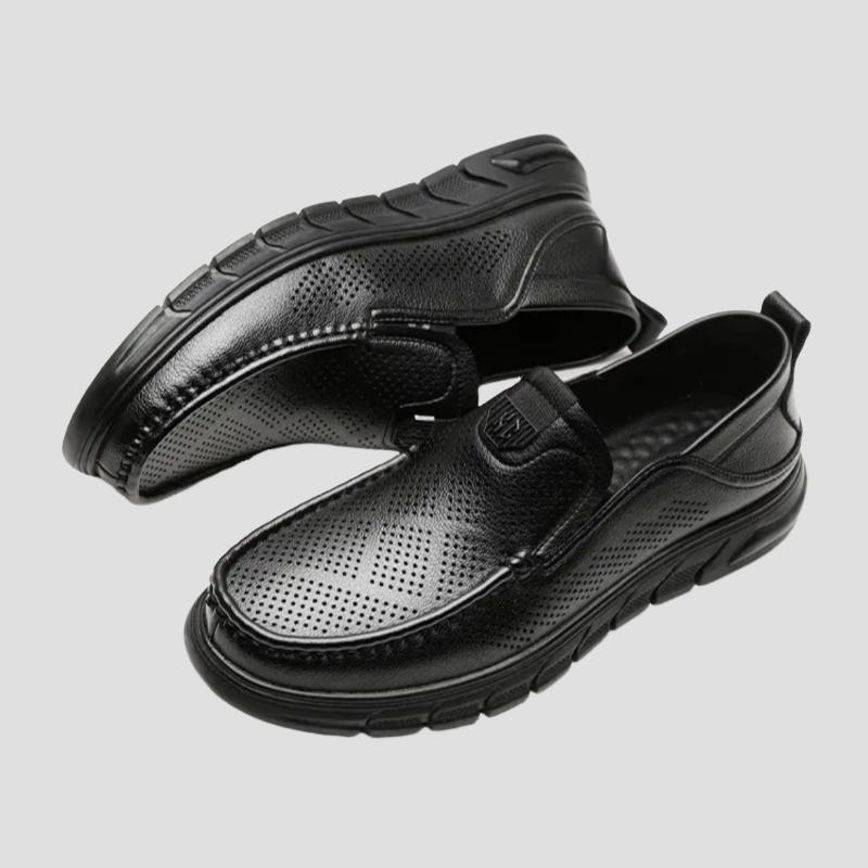 Men's hollow soft leather breathable non-slip comfortable slip-on leather shoes