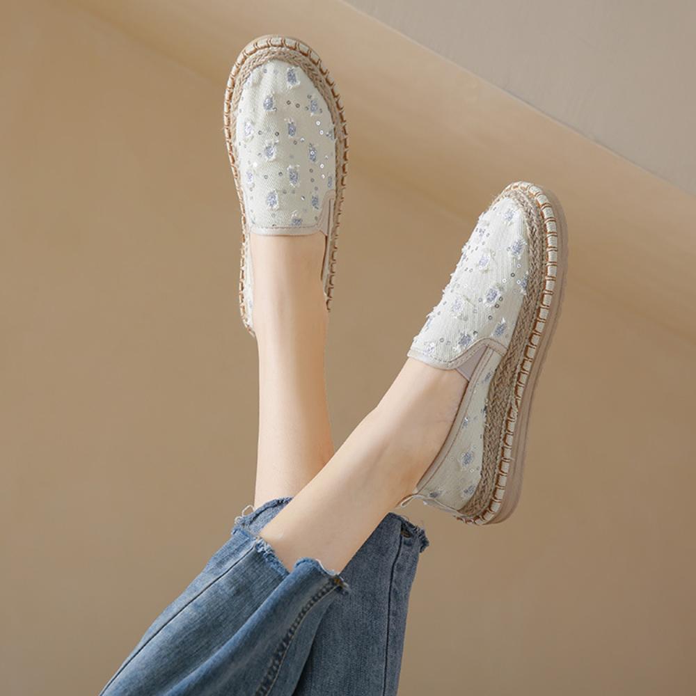 Stylish new thick-soled casual shiny canvas shoes