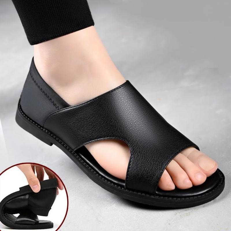 Trendy soft-soled casual breathable leather beach sandals