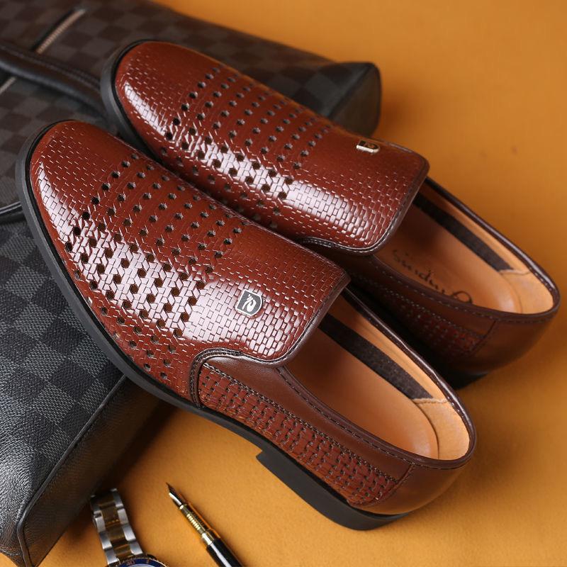 New Men's Hollow Casual Soft Sole Breathable Hole Business Leather Shoes