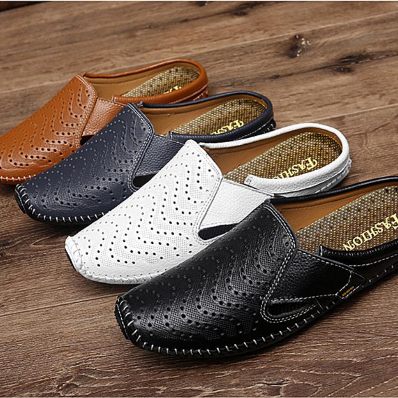 Men's leather hollow sandals