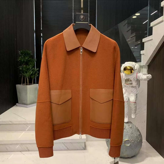 Men's Elegant Soft Shearling Lapel Wool Jacket