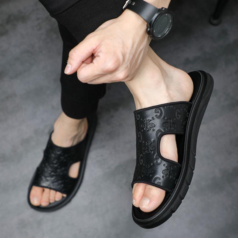 Stylish new men's cowhide casual slippers