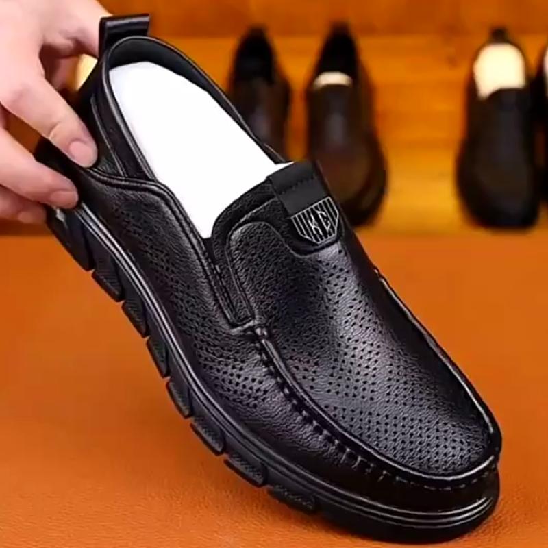 Men's hollow soft leather breathable non-slip comfortable slip-on leather shoes