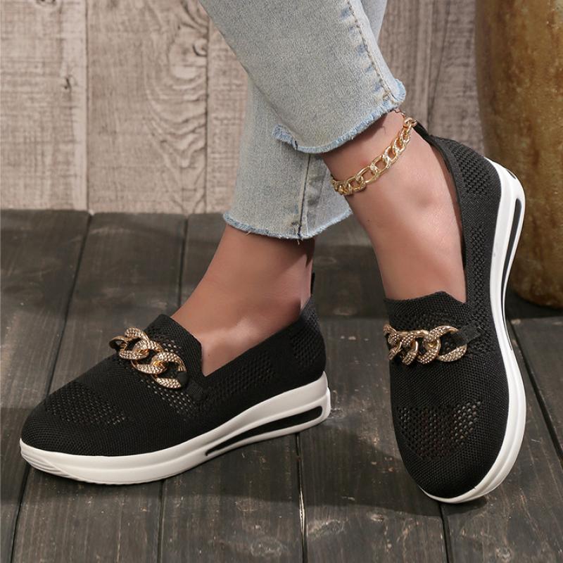 Women Newbella Chain Decor Mesh Comfort Flat Lofers