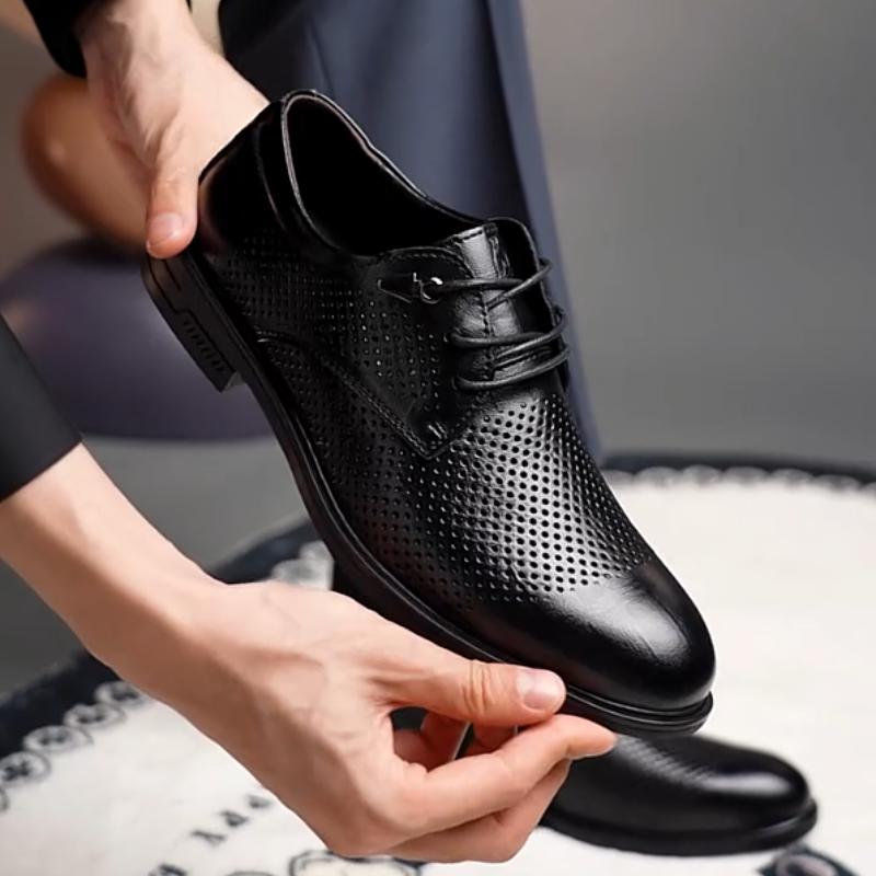 Trendy hollow breathable men's leather shoes