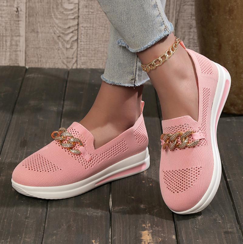 Women Newbella Chain Decor Mesh Comfort Flat Lofers