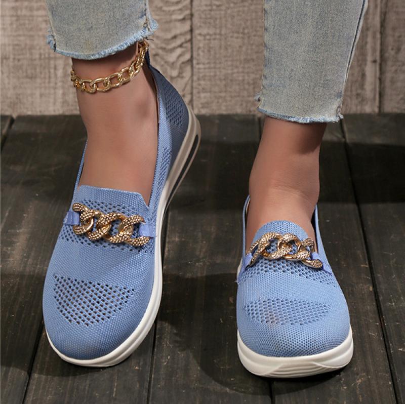 Women Newbella Chain Decor Mesh Comfort Flat Lofers