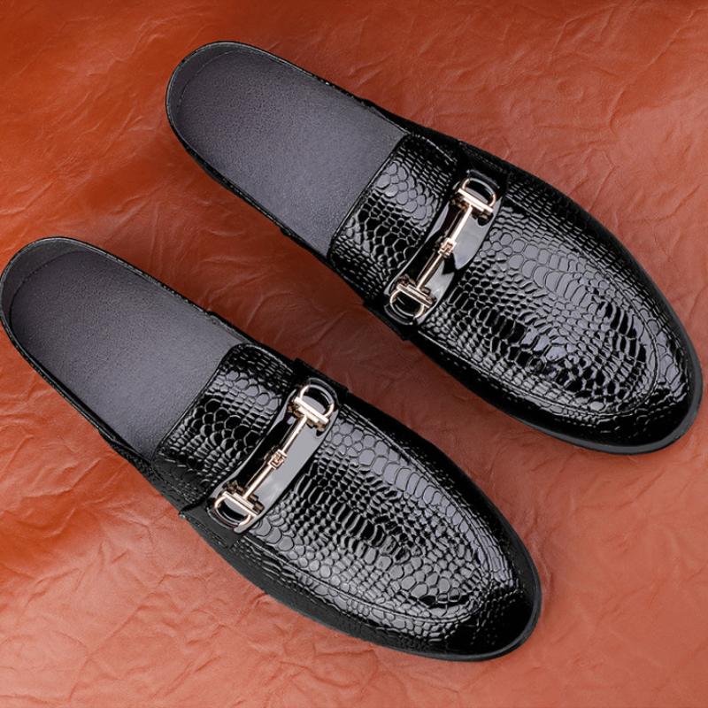 Trendy new crocodile pattern heelless genuine leather men's loafers