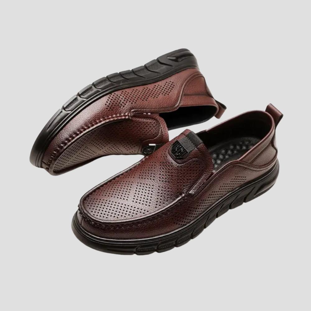 Men's hollow soft leather breathable non-slip comfortable slip-on leather shoes