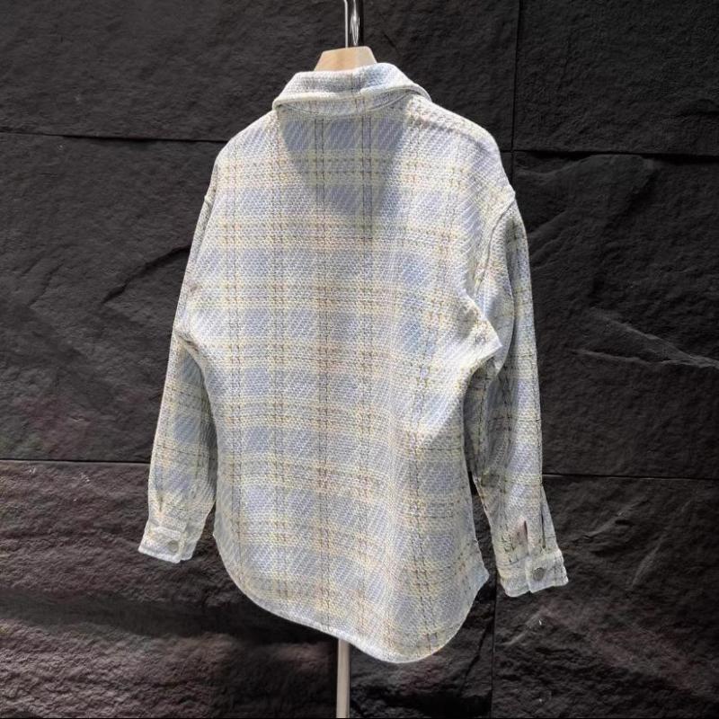 Trendy knitted plaid shirt jacket