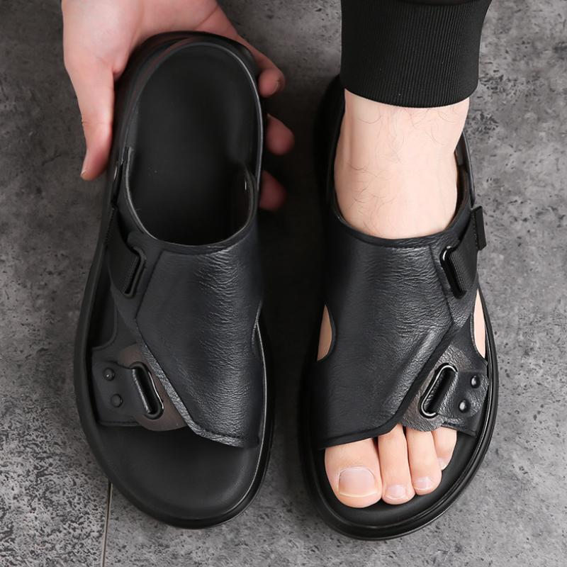 Trendy cowhide deodorant breathable men's beach wear casual sandals