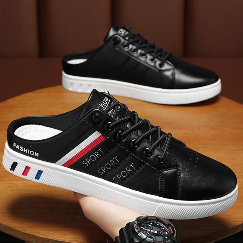 Trendy summer men's leather casual heelless sneakers