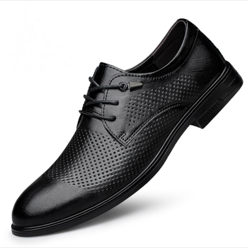 Trendy hollow breathable men's leather shoes