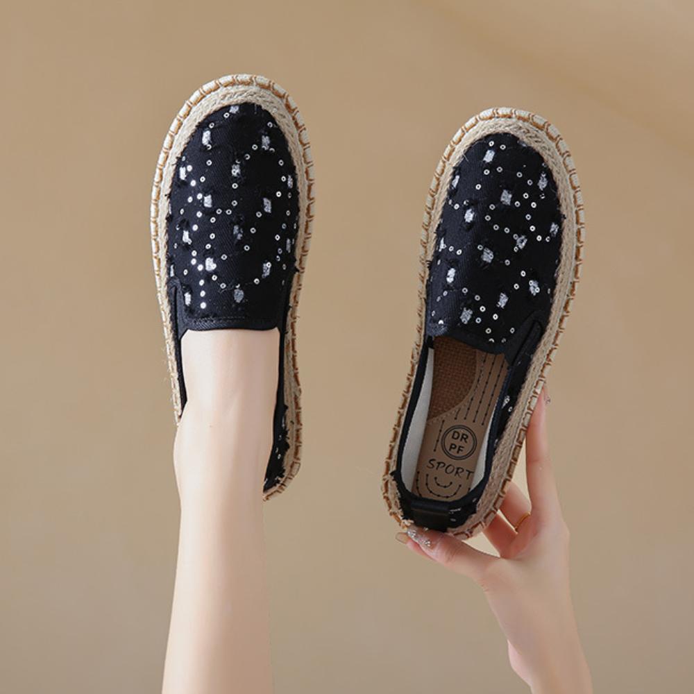 Stylish new thick-soled casual shiny canvas shoes