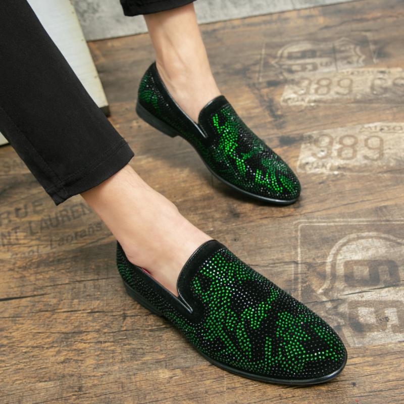 Stylish shiny rhinestone leather loafers