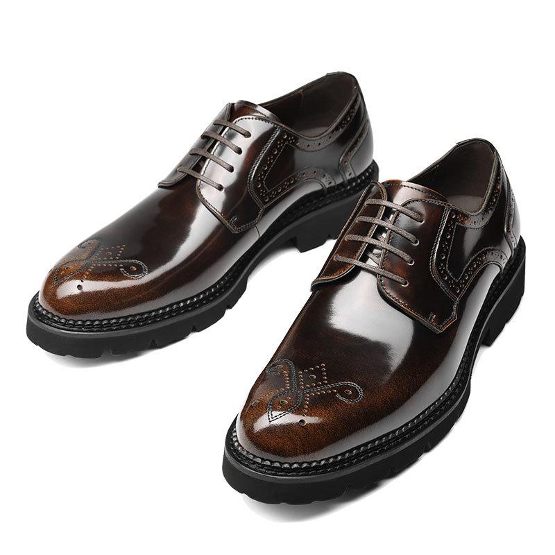 Men's cowhide vintage lace-up carved leather shoes