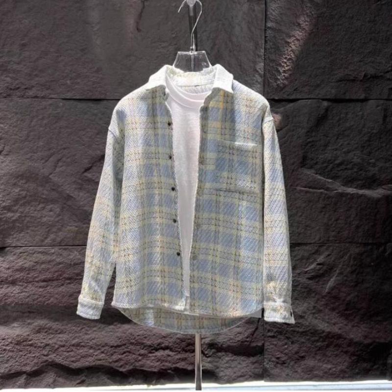 Trendy knitted plaid shirt jacket