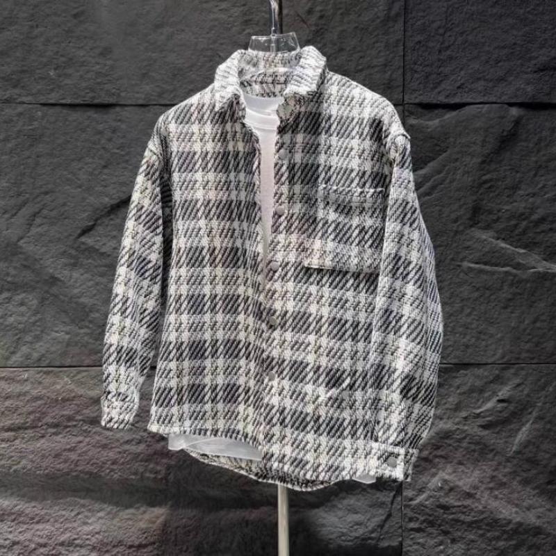 Trendy knitted plaid shirt jacket