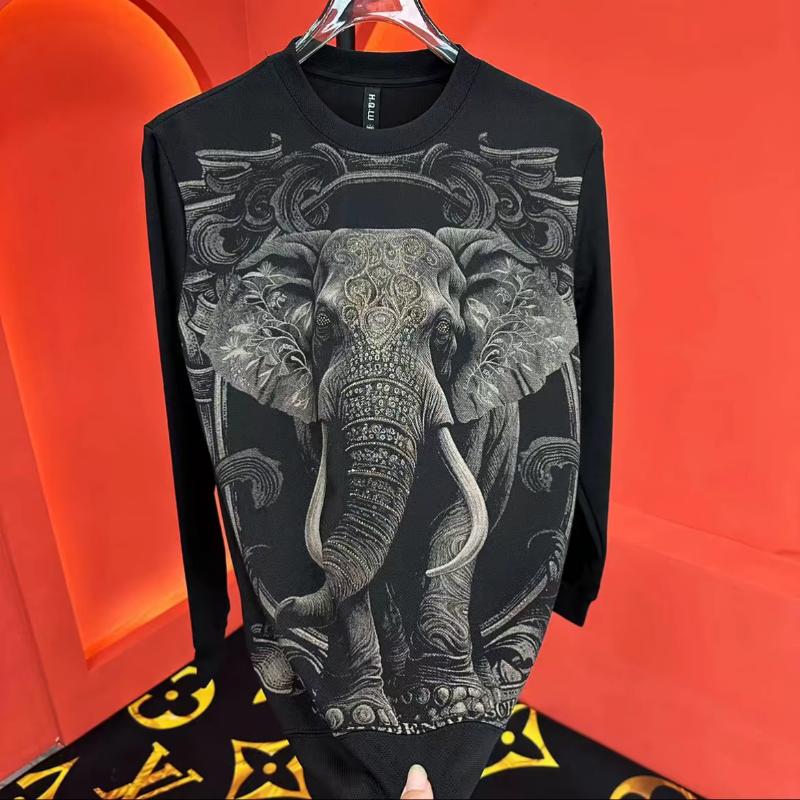 Trendy Elephant Print Sparkling Diamond Round Neck Long Sleeve Sweatshirt