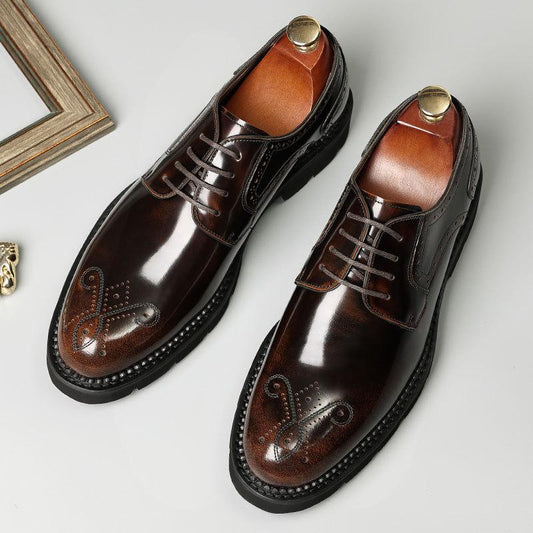 Men's cowhide vintage lace-up carved leather shoes